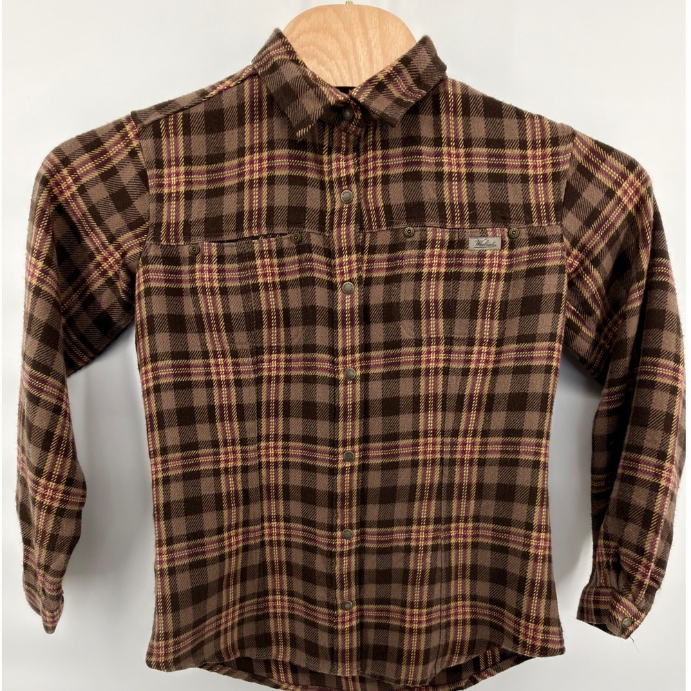 Woolrich Women's Plaid Flannel Shirt S Brown Coco Bean Outdoor Button Down Top
